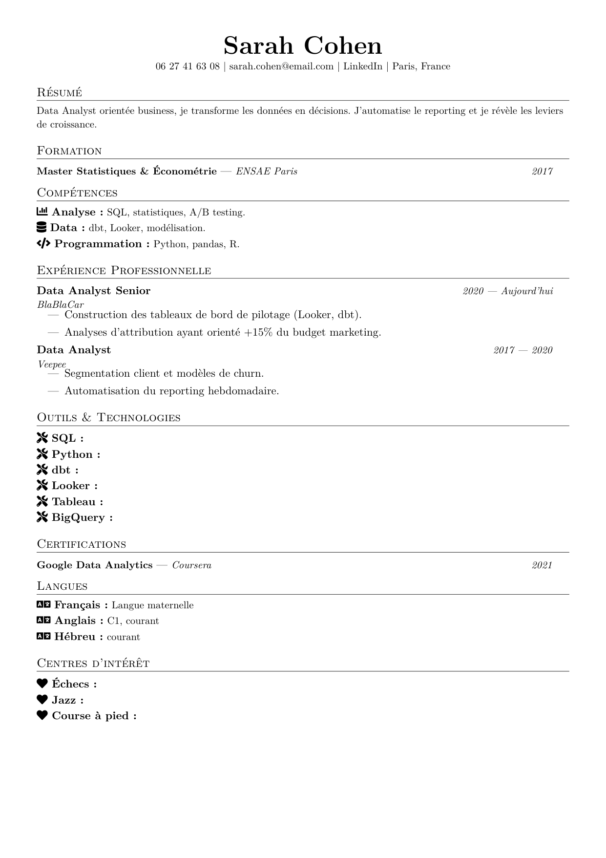 Aperçu du template de CV Classic ATS — article pur sans photo optimisé pour les robots