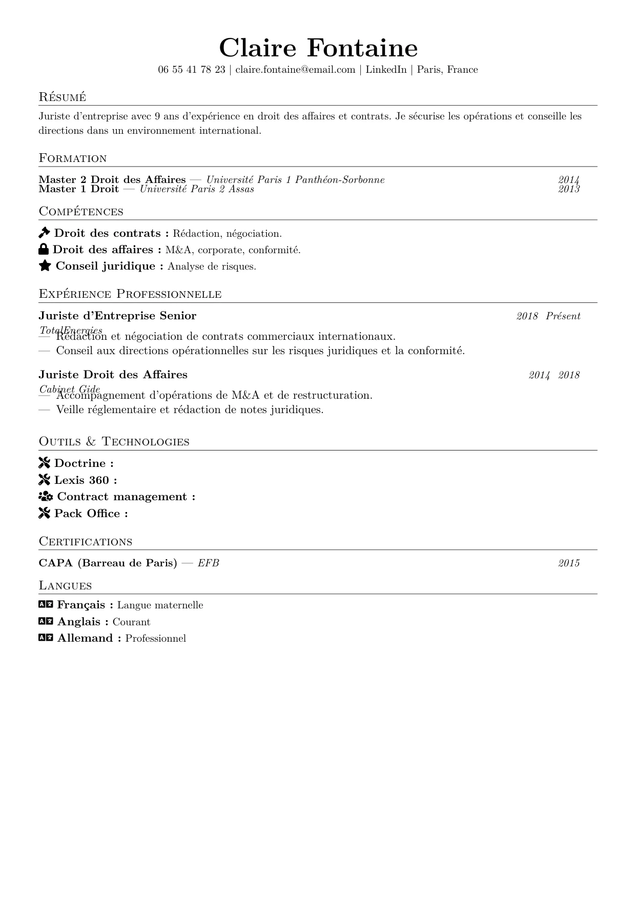 Aperçu du template de CV ATS — article pur sans photo optimisé pour les robots