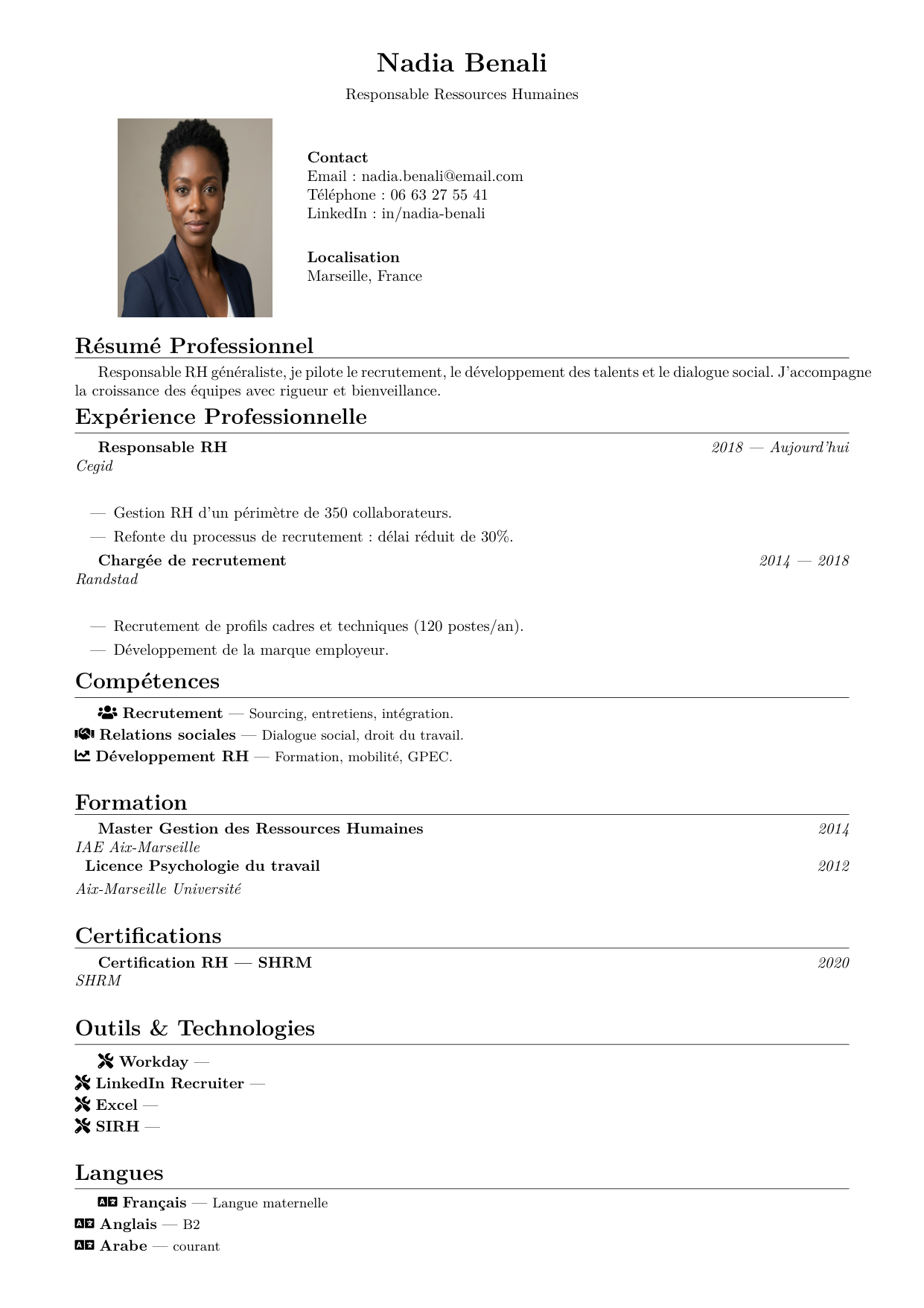Aperçu du template de CV Classique — format traditionnel sobre et lisible