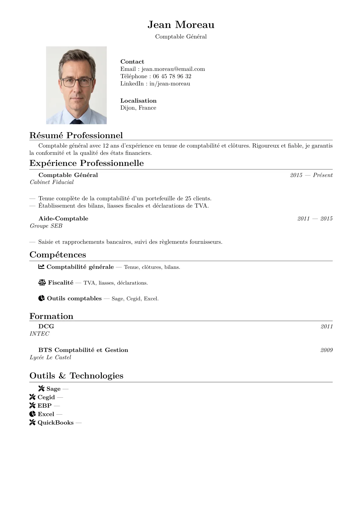 Aperçu du template de CV Classique — format traditionnel sobre et lisible